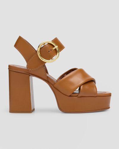 Shop See By Chloé Lyna 70mm Crisscross Platform Sandals In Tan