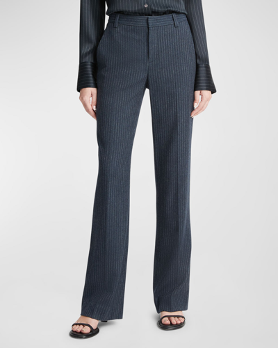 Shop Vince Pinstripe Wool-blend Flannel Trousers In Dk Obsidian/silve