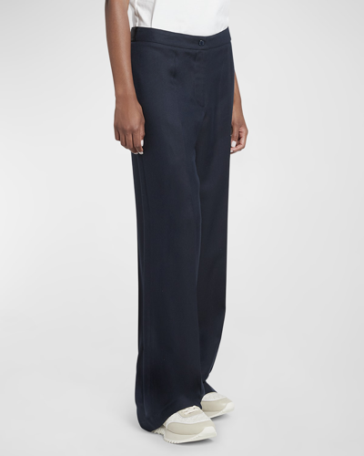 Shop Moncler Mid-rise Straight-leg Trousers In Dark Blue