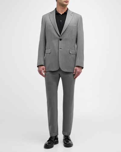 Shop Brioni Men's Wool Twill Suit In Dark Anthr