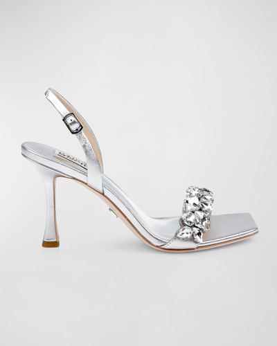 Shop Badgley Mischka Leanna Satin Crystal Slingback Sandals In Silver