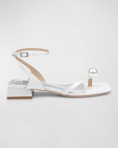 Shop Badgley Mischka Lola Metallic Pearly Ankle-strap Sandals In White