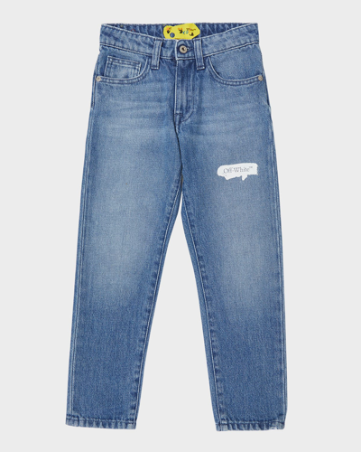 Shop Off-white Boy's Paint Graphic Denim Jeans In Medium Blue