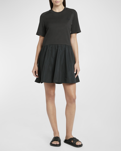 Shop Moncler Mixed Media Mini Shirtdress In Black