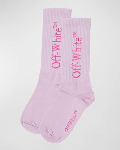 Shop Off-white Girl's Big Logo Bksh Mid-calf Socks In Lilac Fuchsia