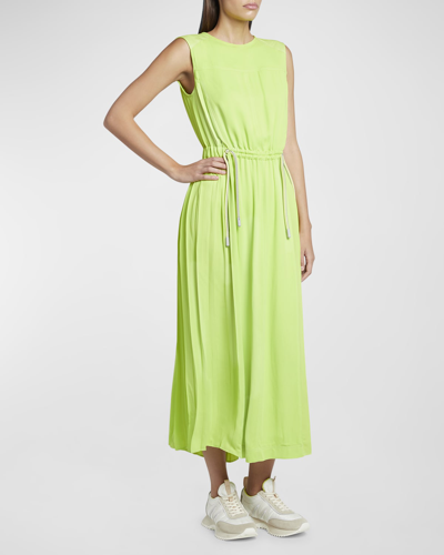 Shop Moncler Pleated Drawstring Midi Dress In Dark Green