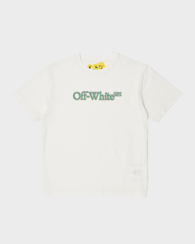 Shop Off-white Boy's Big Bookish Short-sleeve T-shirt In White Green