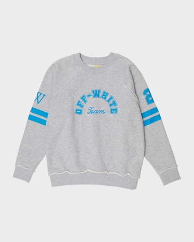 Shop Off-white Boy's Team 23 Raglan Crewneck Sweatshirt In Melange Grey