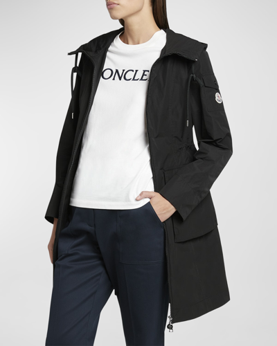 Moncler Laerte Long Parka Jacket In Beige