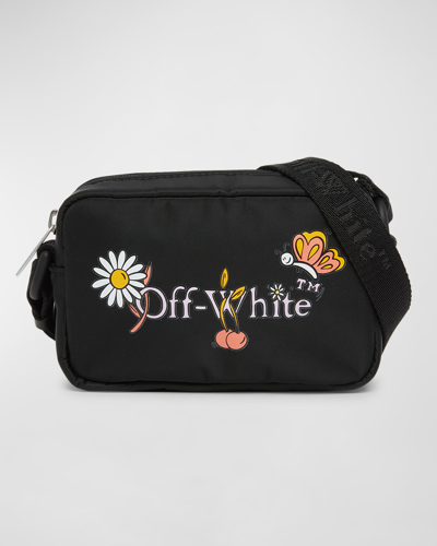 Shop Off-white Girl's Funny Flowers Camera Bag In Black Multicolor