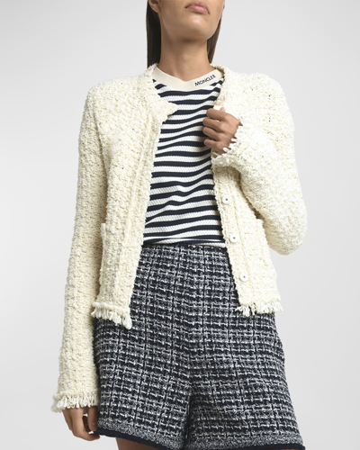 Shop Moncler Hybrid Tweed Puffer Cardigan In Natural