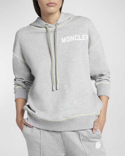 Shop Moncler Contrast Stitch Hoodie In Grey
