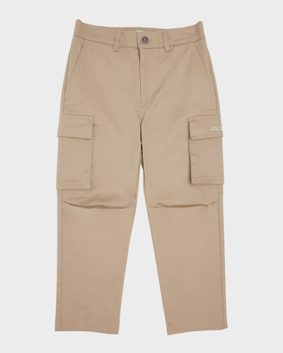 Shop Golden Goose Boy's Journey Cotton Twill Cargo Pants With Embroidery In Dark Trench Coat