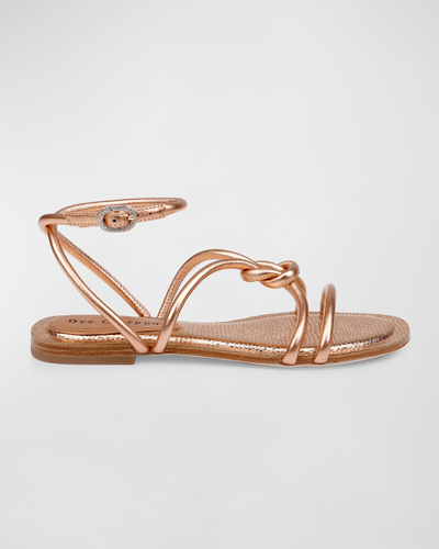 Shop Dee Ocleppo Barbados Metallic Strappy Flat Sandals In Copmet