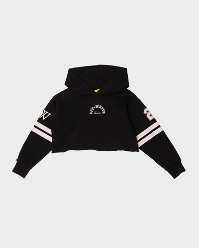 Shop Off-white Girl's Team 23 Cropped Raw-edge Hoodie In Black Pink