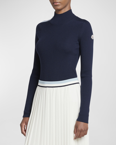 Shop Moncler Virgin Wool Turtleneck Sweater In Navy