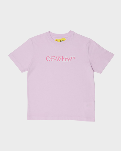 Shop Off-white Girl's Big Bookish Short-sleeve T-shirt In Lilac Fuchsia