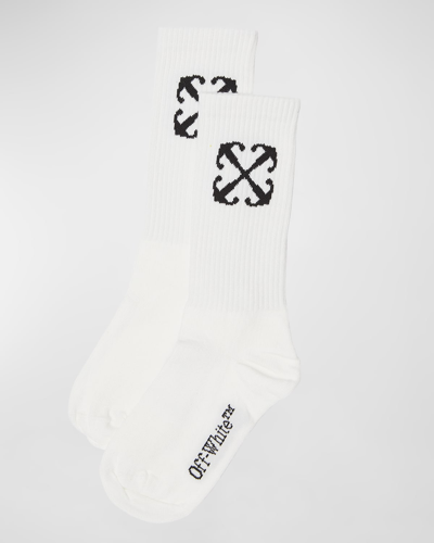 Shop Off-white Boy's Arrow Mid-calf Socks In White Black