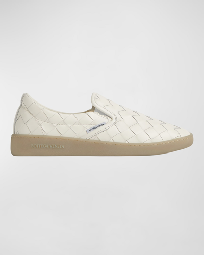 Shop Bottega Veneta Sawyer Woven Leather Slip-on Sneakers In White