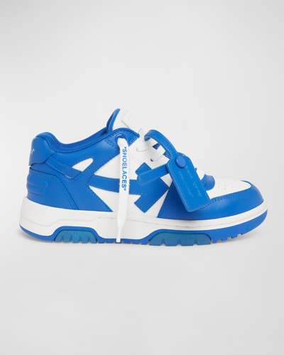 Shop Off-white Boy's Out Of Office Low-top Leather Sneakers, Kids In White Blue