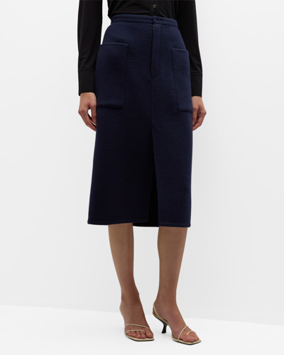 Shop Vince Brushed Recycled Wool-blend Pencil Skirt In Deep Caspian