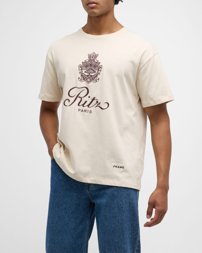 Shop Frame X Ritz Paris Men's Bordeaux Crest T-shirt In Cream