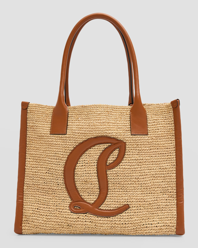 Shop Christian Louboutin By My Side Large Tote In Raffia With Cl Logo In Natural/cuoio