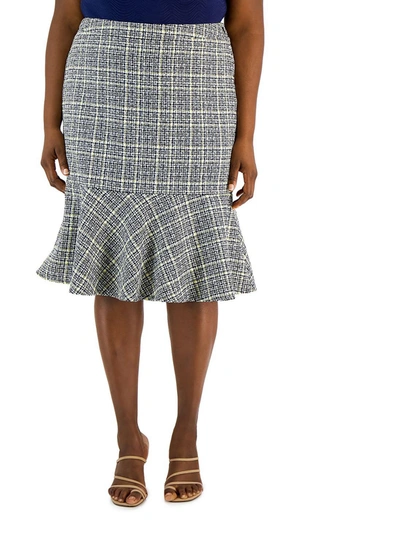 Shop Kasper Plus Womens Tweed Flounce A-line Skirt In Multi