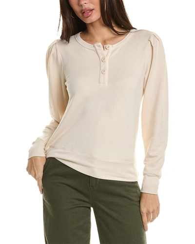 Shop Monrow Tucked Sleeve Henley Shirt In White