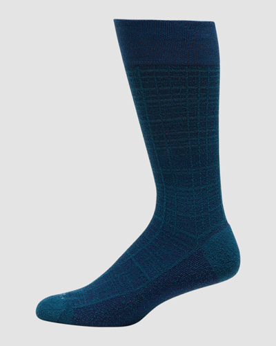 Shop Marcoliani Men's Tartan Check Mid-calf Socks In 247 Denim