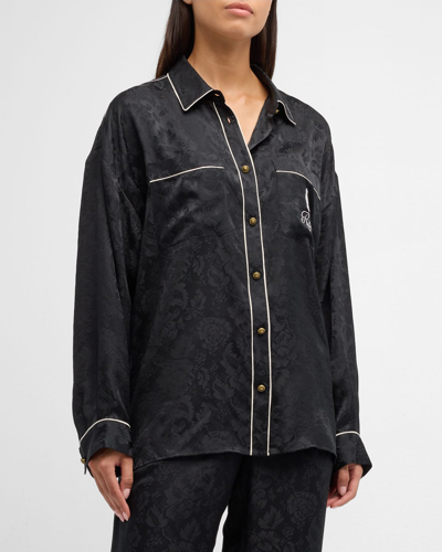 Shop Frame X Ritz Paris Floral Silk Button-front Shirt In Black Multi