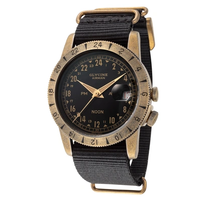Shop Glycine Men's Airman Vintage Noon 40mm Automatic Watch In Black