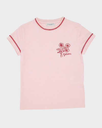 Shop Golden Goose Girl's Journey Flower Logo Embroidered T-shirt In Blossom