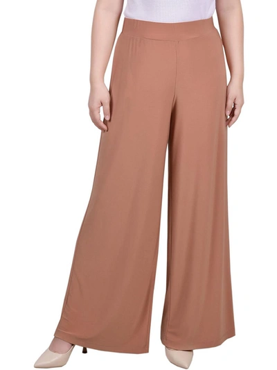 Shop Ny Collection Petites Womens Office Mid-rise Palazzo Pants In Brown