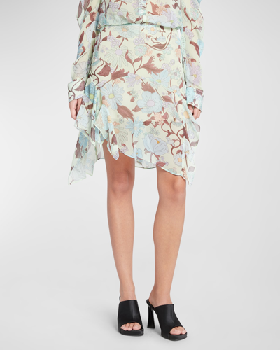 Shop Stella Mccartney Garden-print Asymmetric Chiffon Mini Skirt In 3945 Multicolor M