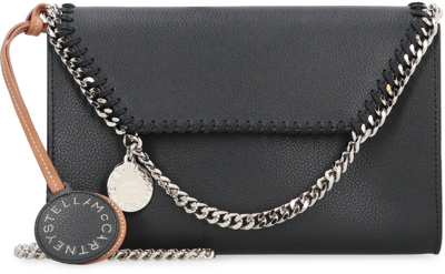 Shop Stella Mccartney Falabella Logo Charm Chain Linked Shoulder Bag In Black