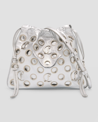 Shop Christian Louboutin Mouchara Mini Crossbody In Metallic Nappa Leather With Eyelets In Silver