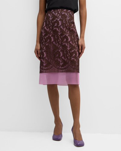 Shop Dries Van Noten Slacy Lace Overlay Skirt In Choco