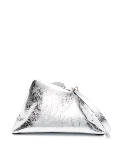 Shop Attico The  Day Off Laminated Leather Shoulder Bag - Runway In Silver