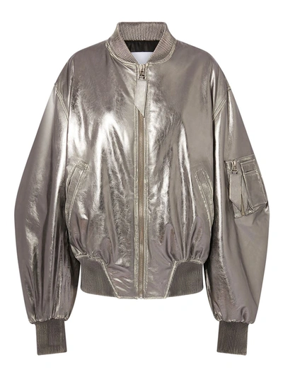 Shop Attico The  Mirrored Leather Bomber Jacket - Runway In Silver