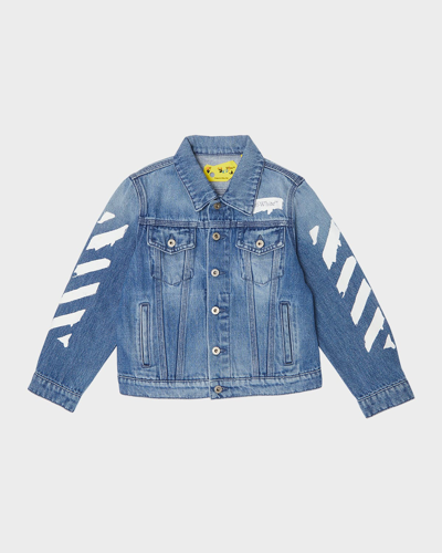 Shop Off-white Boy's Paint Graphic-print Denim Jacket In Medium Blue Wh