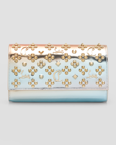 Shop Christian Louboutin Paloma Wallet On Chain In Mirror Degrade Leather With Loubinthesky Spikes In Leche/gold