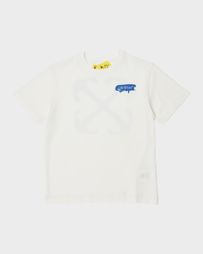 Shop Off-white Boy's Paint Logo Graphic-print T-shirt In White Blue