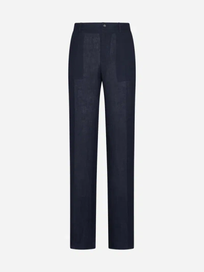 Shop Dolce & Gabbana Linen Trousers In Melange Blue