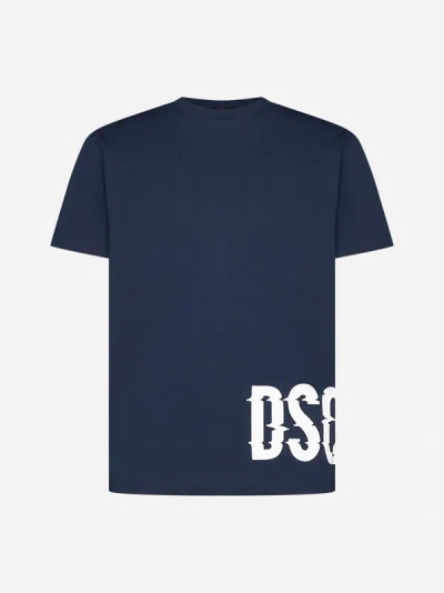 Shop Dsquared2 Logo Cotton T-shirt In Blue Navy