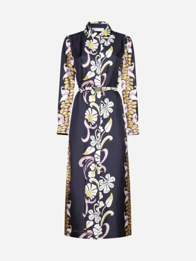 Shop Tory Burch Printed Pleated Silk Shirt Dress In Multicolor