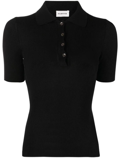 Shop P.a.r.o.s.h . Polo-collar Knitted Top In Black