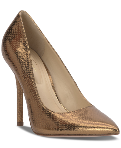 Shop Jessica Simpson Women's Levila Slip-on Pointed-toe Pumps In Bronze Faux Leather