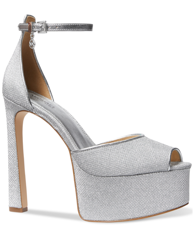 Shop Michael Kors Michael  Women's Martina Ankle-strap Peep-toe Pumps In Silver