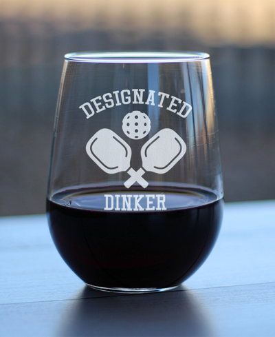 Bevvee Designated Dinker Pickle Ball Gifts Stem Less Wine Glass, 17 oz In Clear